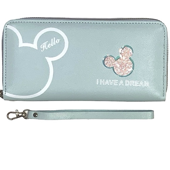 Minnie Mickey Mouse Wristlet Clutch Convertible Long Wallet Disney Theme Blue - Picture 16 of 16